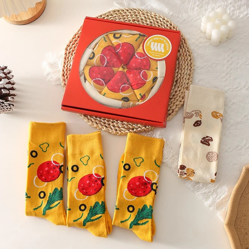 Pizza Socks for Women Breathable Cotton Anti Odor Mid Calf Socks Halloween Christmas Gift Funny Designer Socks Birthday Gift Box