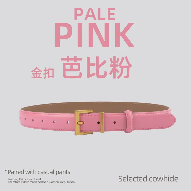 New Waist Belts for Women Plain Real Leather Jeans Belts Strap Blue Pink Khaki Cowhide Waistbands Ladies Daily Dress Decoration