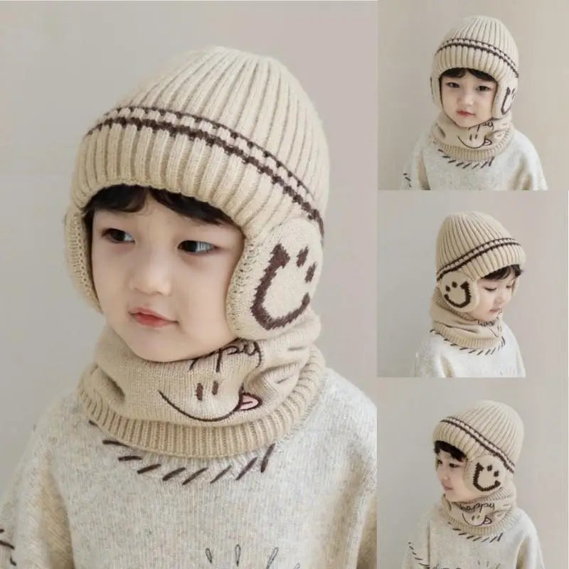1 Set 1-10Y Children Baby Boy Winter Knit Gloves Hat Scarf 2pcs Suit Outdoor Windproof Fleece Warm Kids Ring Beanie Hat For Boys
