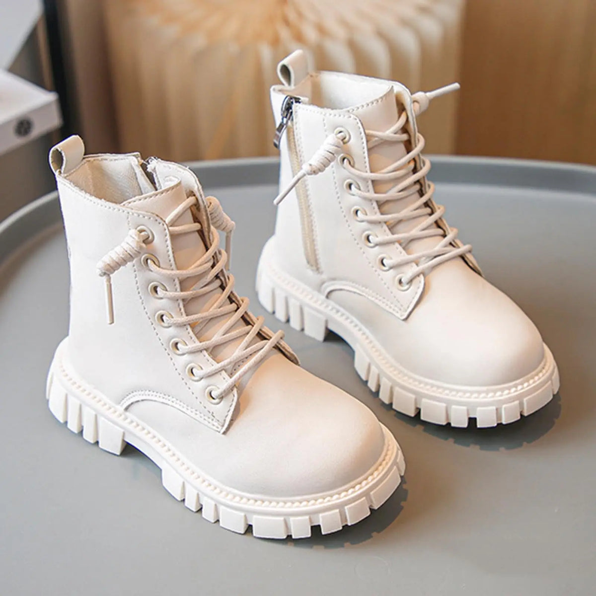 Spring Autumn Girls Fashion Ankle Boots School Kids Leather Boots Thick Bottom Non-slip Children's Causal Boots Black White