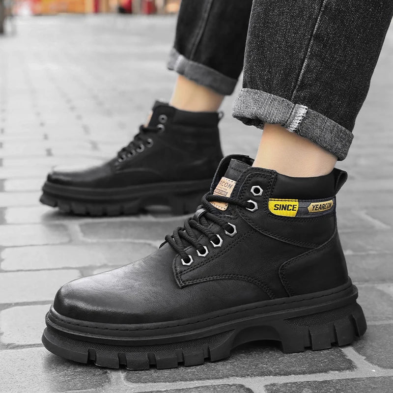 Men's British casual boots four seasons high-top soft sole non-slip comfort outdoor walking shoes fashion youth Joker work boots