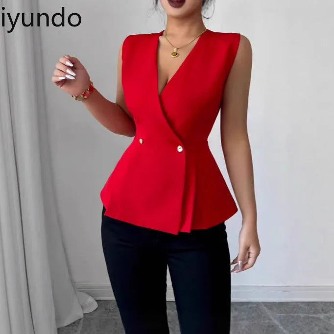 Summer New Women's Solid Color Elegant Blazer Vest - Stylish Western Fashion Lightweight Jacket for Casual/Office/Party