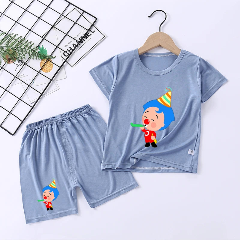 Plims Clown Children Pajamas Home Clothing Sets Kids T-shirt Pants Suit Cartoon Anime Low-waisted Boys Summer Nightshirt Clothes