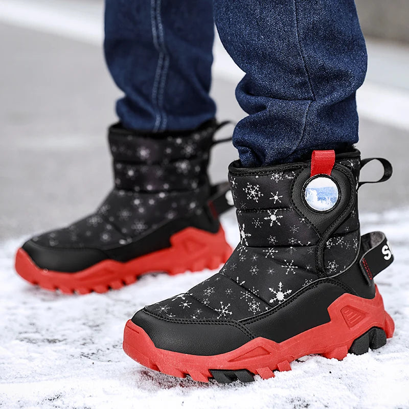 Children Boots for Girls Boys Shoes Winter PU Leather Waterproof Baby Boots Fashion Toddler Kids Shoes Warm Plushr Snow Boots
