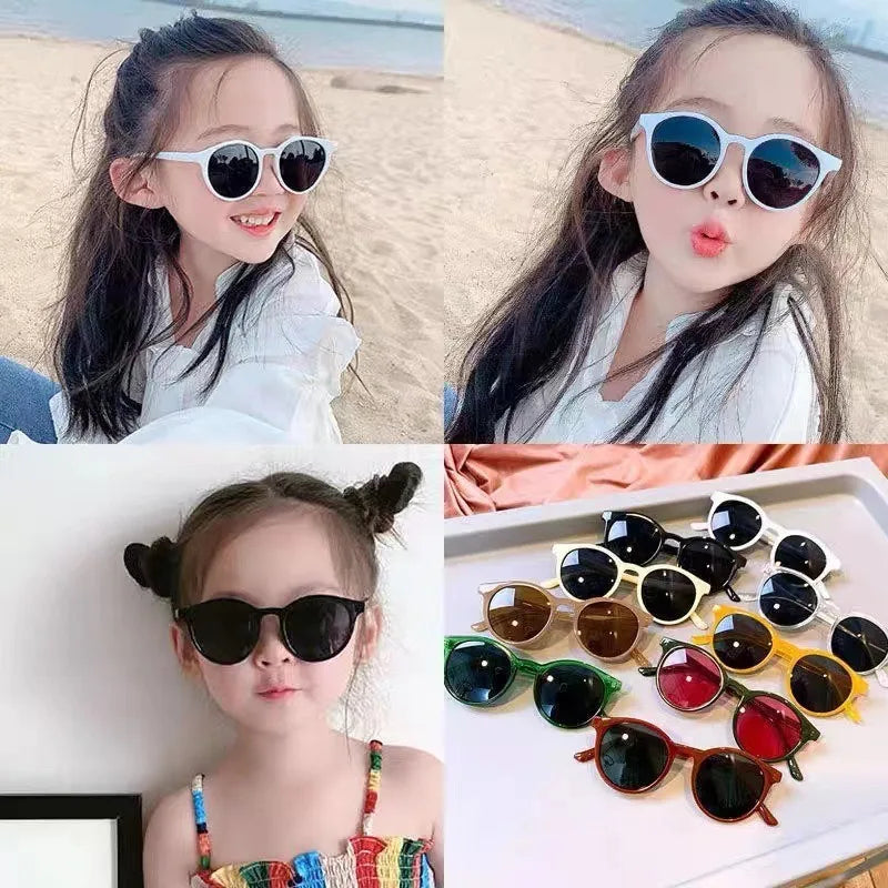 Fashion Kids Trendy Black Color Round Frame Sunglasses Vintage UV400 Lens Classic Sun Glasses for Children Boys Girls 2-8 Years