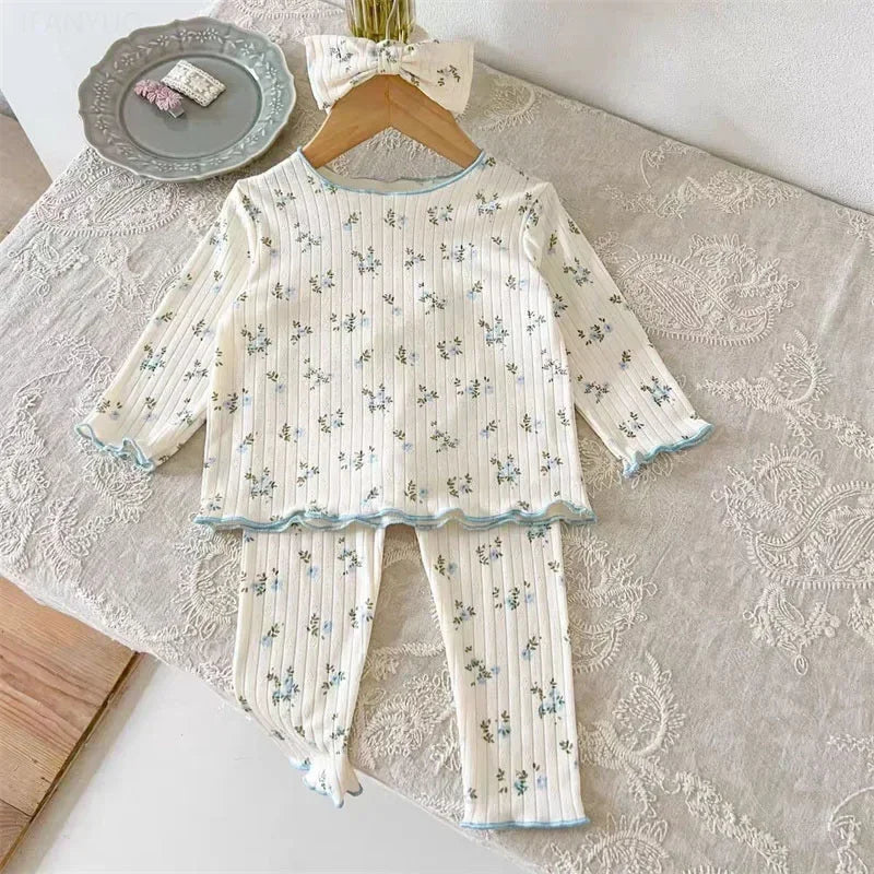 Soft Breathable Kids Newborn Baby Pajamas Set 0-3Y Infant Pink Floral Cotton Home Wear Suit Toddler Girls Sweet Loungewear