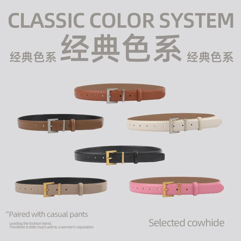 New Waist Belts for Women Plain Real Leather Jeans Belts Strap Blue Pink Khaki Cowhide Waistbands Ladies Daily Dress Decoration