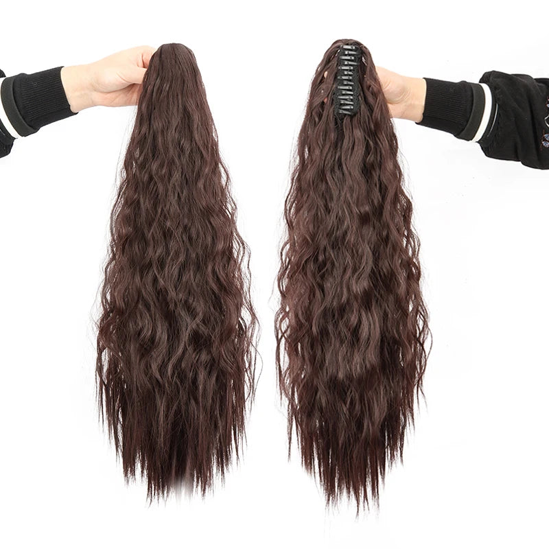 Women's Synthetic Wig with Clip-on Water Ripple And Corn Whisker Ponytail Hairpiece Easy to Wear