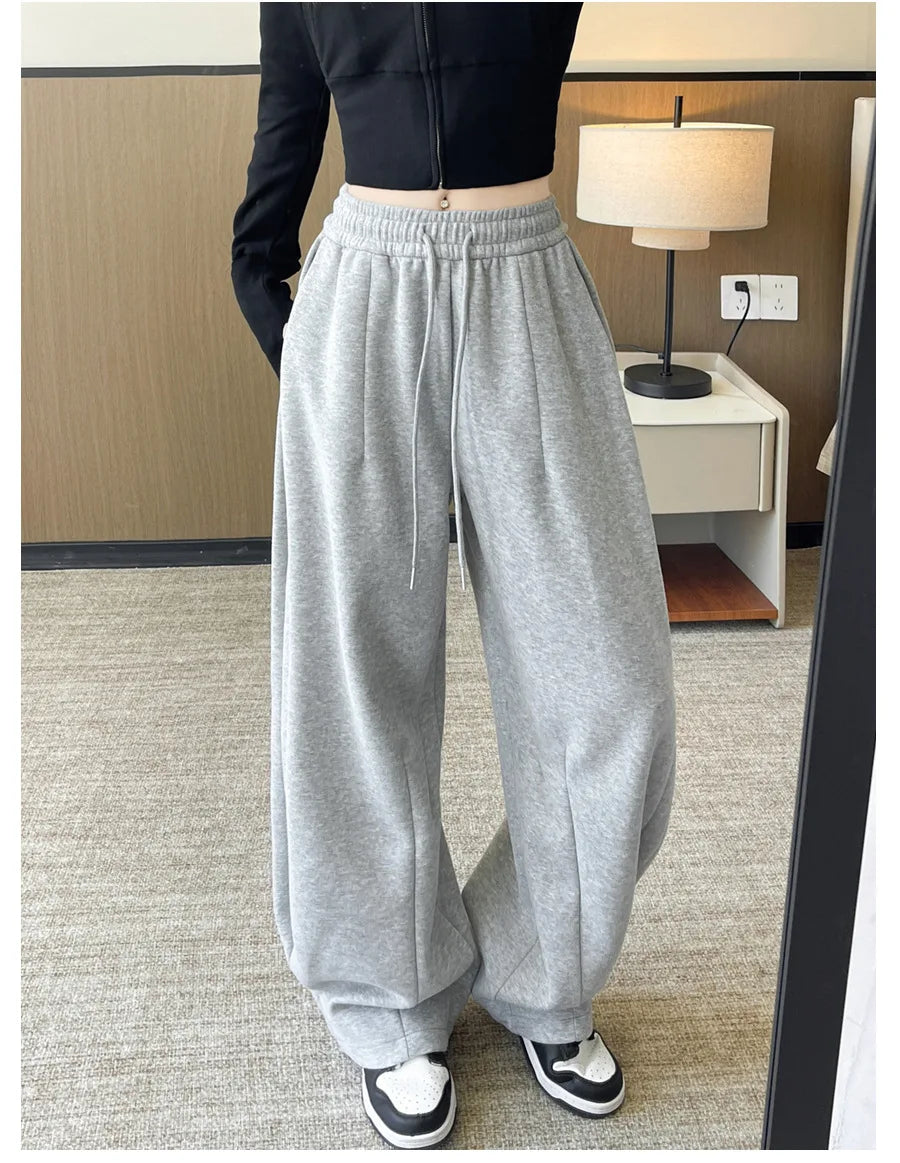 Women's Sports Sweatpants New Style for Autumn and Winter  High-waisted, Loose  Lazy Wide-leg Pants Slimming Casual Trousers