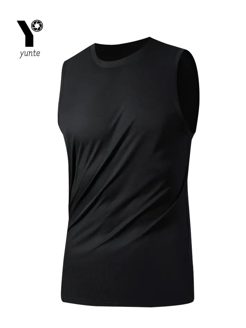 Men's Sports Vest Black 1-Piece Breathable Round Neck Slightly Elastic Fabric Pure Color Suitable for Spring, Summer and Autumn R