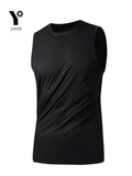 Men's Sports Vest Black 1-Piece Breathable Round Neck Slightly Elastic Fabric Pure Color Suitable for Spring, Summer and Autumn R