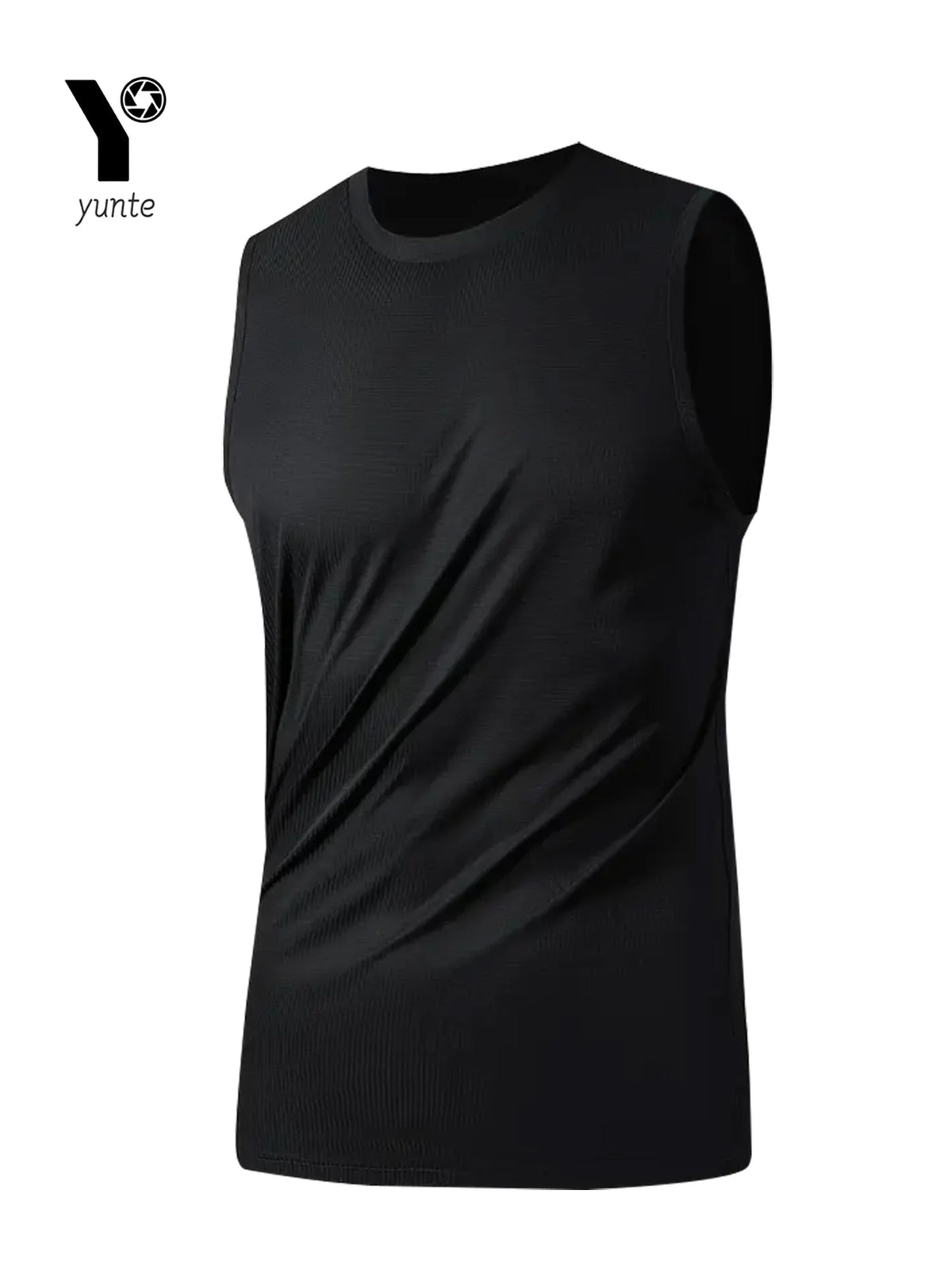 Men's Sports Vest Black 1-Piece Breathable Round Neck Slightly Elastic Fabric Pure Color Suitable for Spring, Summer and Autumn R