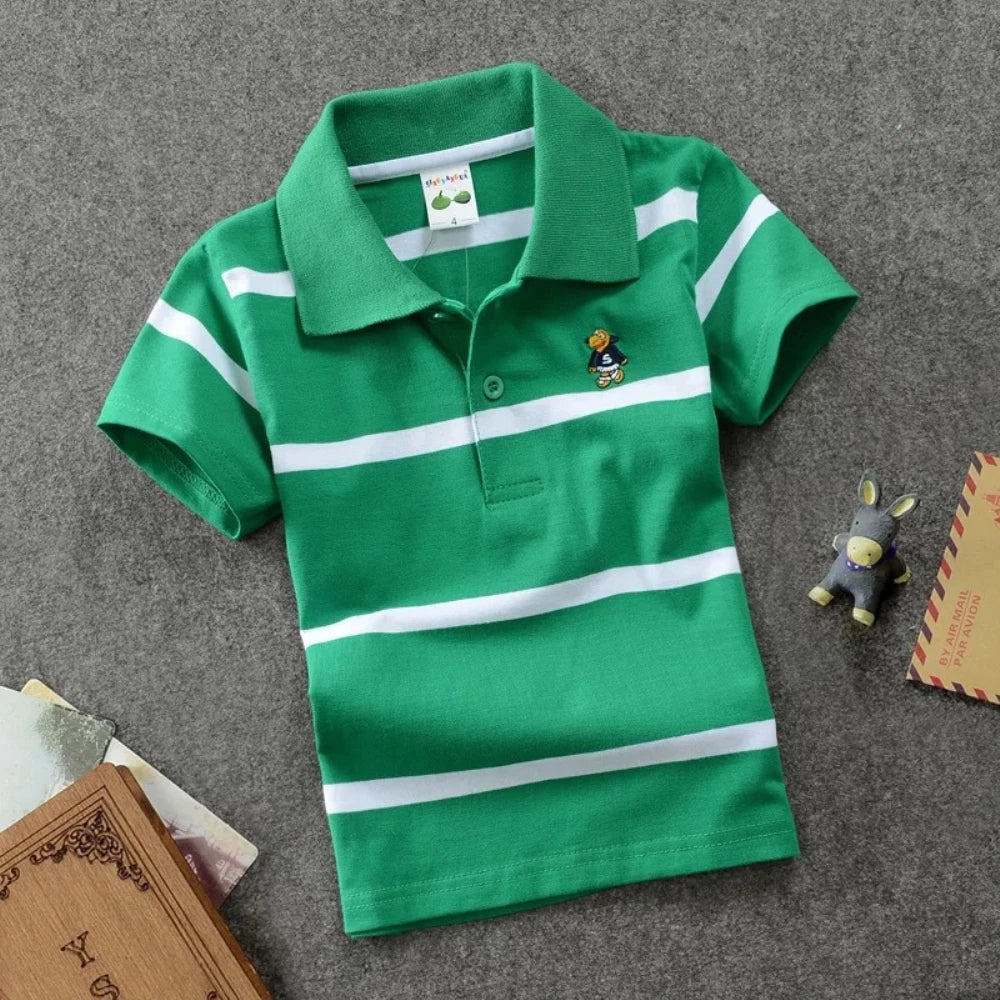 Kids Polo Shirts Summer Children's Short Sleeve Boys Top Polo Shirt Color Striped 2Y-12Y Teens Cotton Girls School Shirts