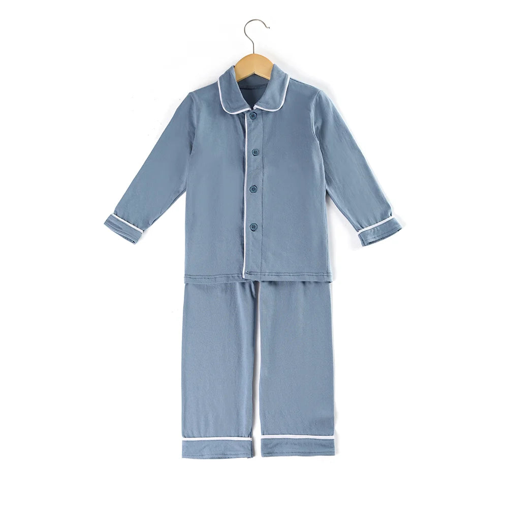 Mudbala Kids Fall Winter Cotton Pajamas Sibling Matching Boys Girls Ruffle Pyjamas Button Up Homewear
