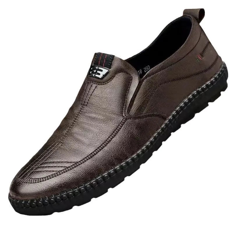 2026 Mens Leather Loafers Non Slip Walking Flats Breathable Outdoor Slip on Casual Shoes for Male Work Office Driving Sneakers