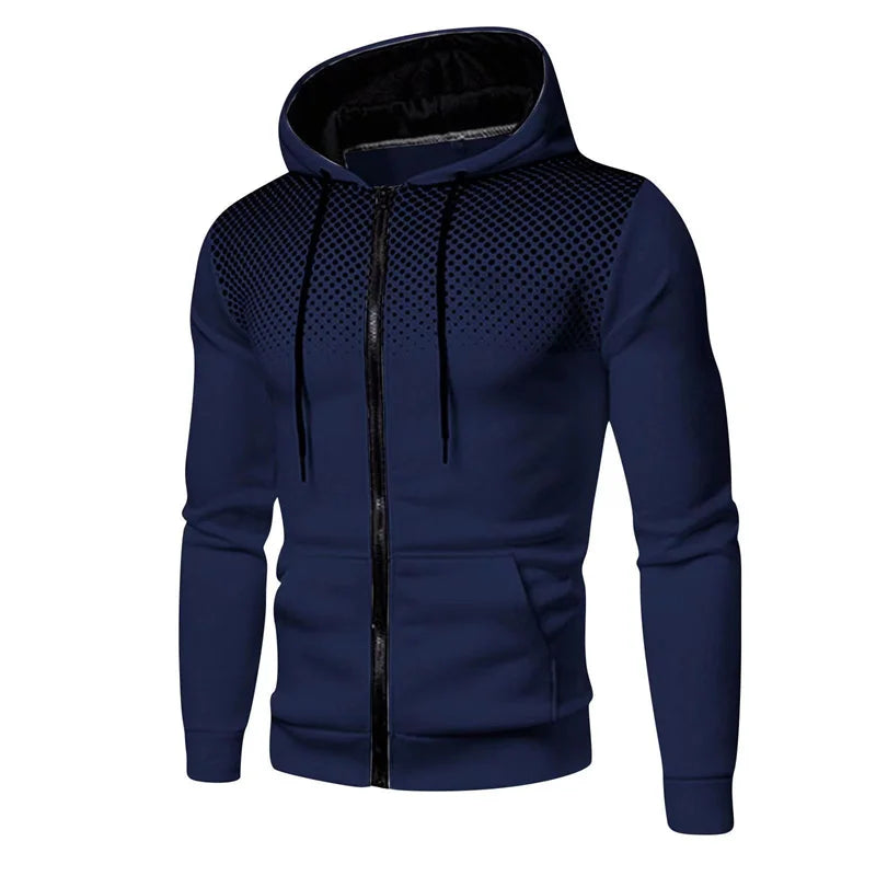 Men's Zip Up Hoodie wave point Print Hooded Sweatshirt Outdoor Casual Slim Fit Men Spring Autumn Zipper cardigan Hoodie men tops