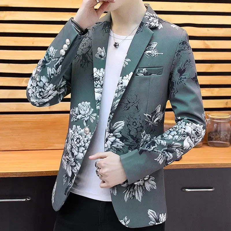 Spring Autumn New Male Sense of Design Leisure Outwea Fashion High-end Blazers Men's Korean-Style Slim-Fit Printed Suit Jacket r