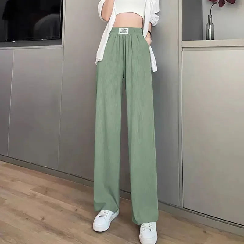 Blue Drape Thin Width Trousers Straight Summer Women's Pants Vintage Loose Baggy Boot Pant Female Korean Wide Leg Fashion Fluid