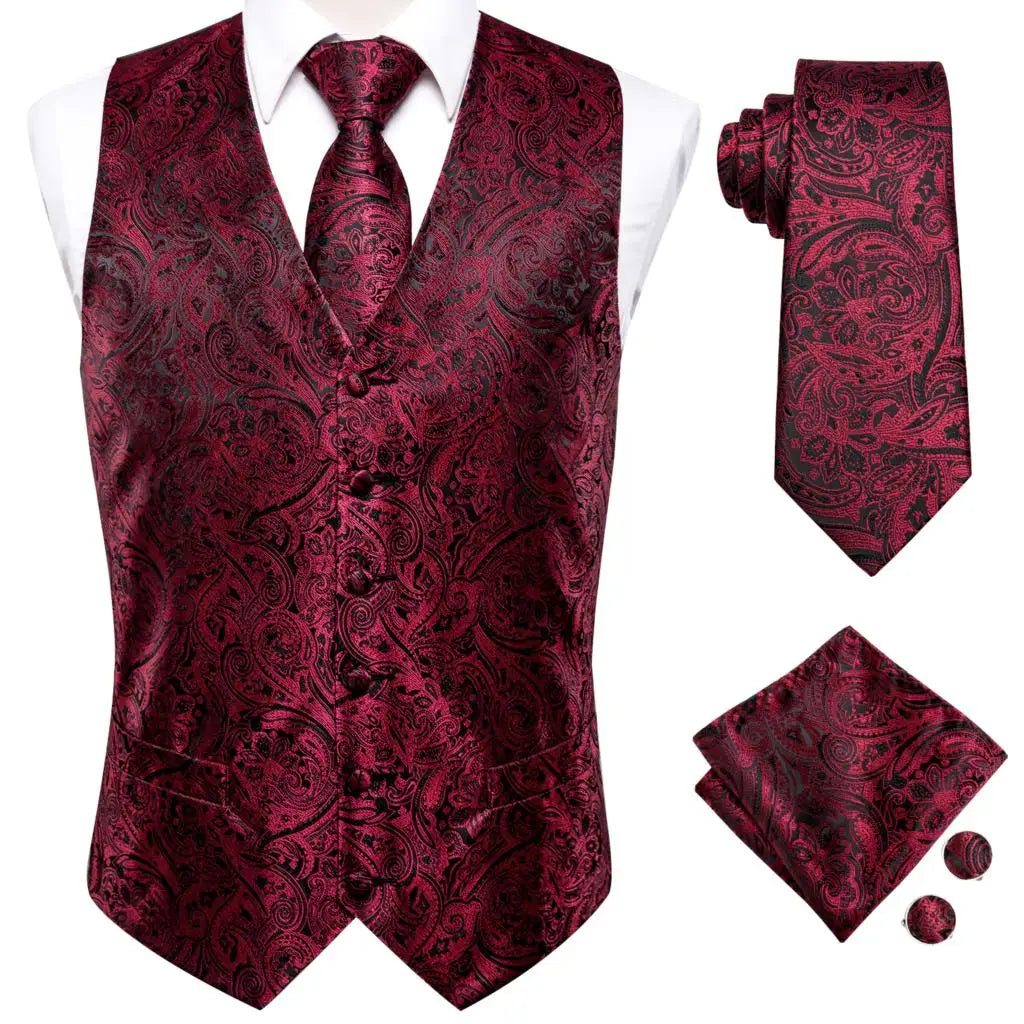 Hi-Tie Navy Paisley Dress Vest Set For Men Dark Blue Jacquard Men's Suit Vest Male Waistcoat For Wedding Formal Jacket