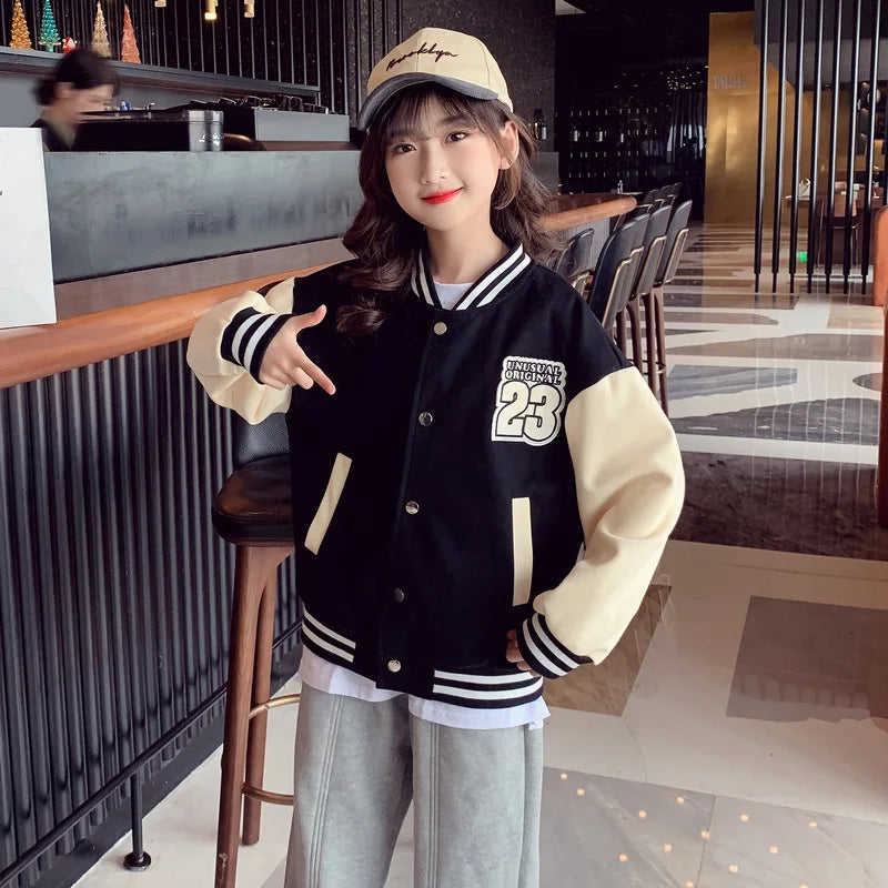 Children Girls Baseball Jackets For 3-14 Years Old Teens Clothes Children Sports Outerwear Coat Spring Autumn Fashion Jacket