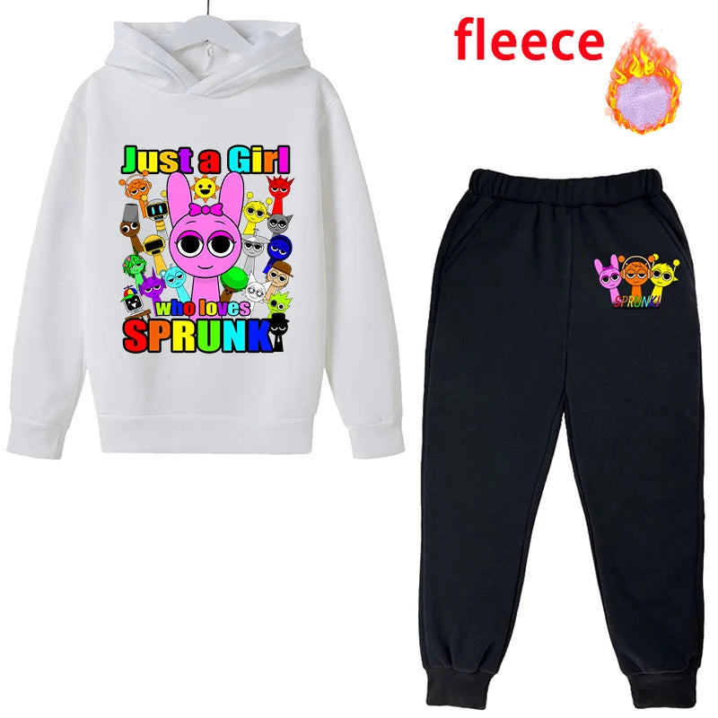 Sprunki Kids Anime Cute Hoodies Pants Set Children Autumn Winter Clothing Boy Girl Cartoon Hooded Top Fashion Trousers Gift 2025