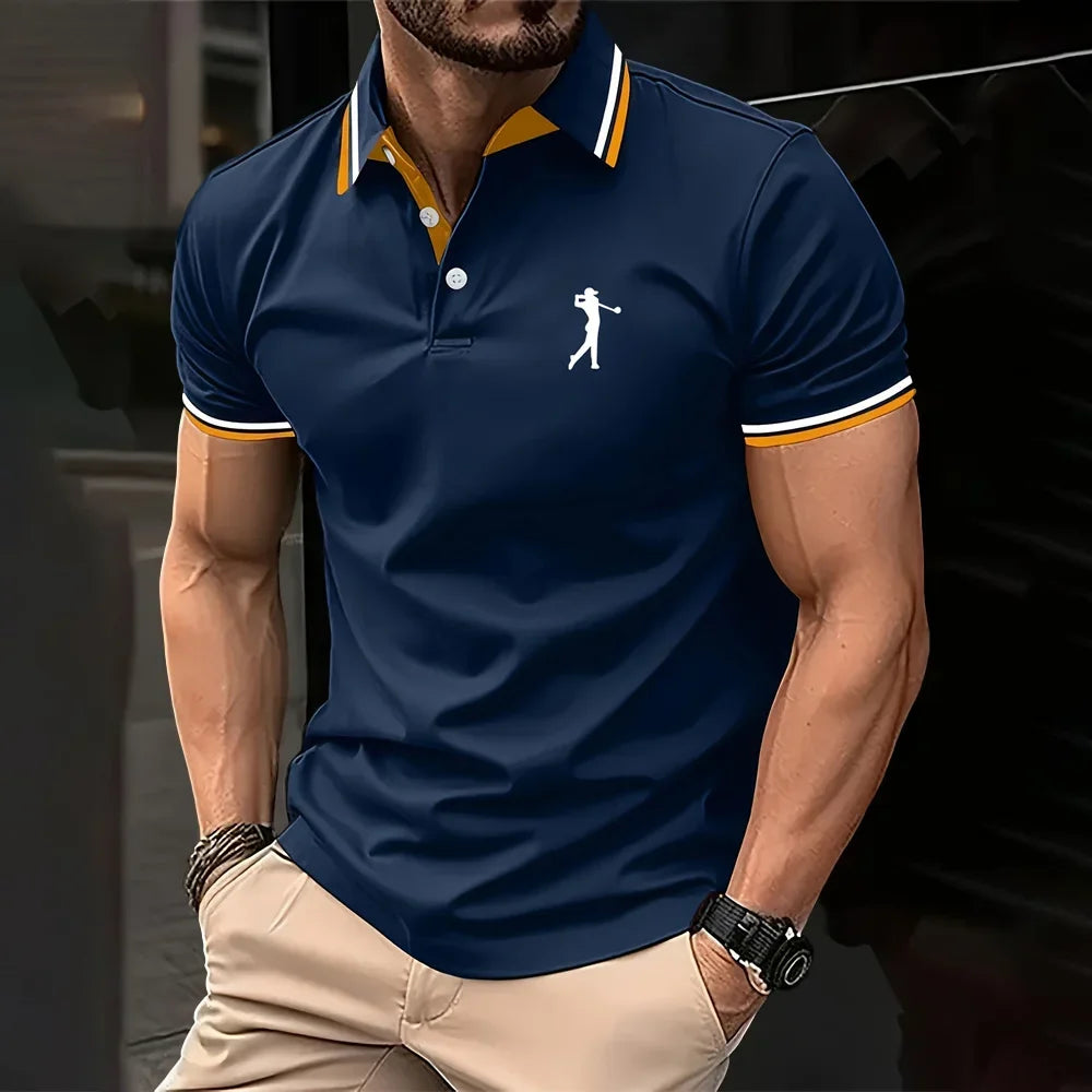 New men's polo shirt in solid color, classic men's polo shirt, short-sleeved, high-quality casual business polo shirt, social me