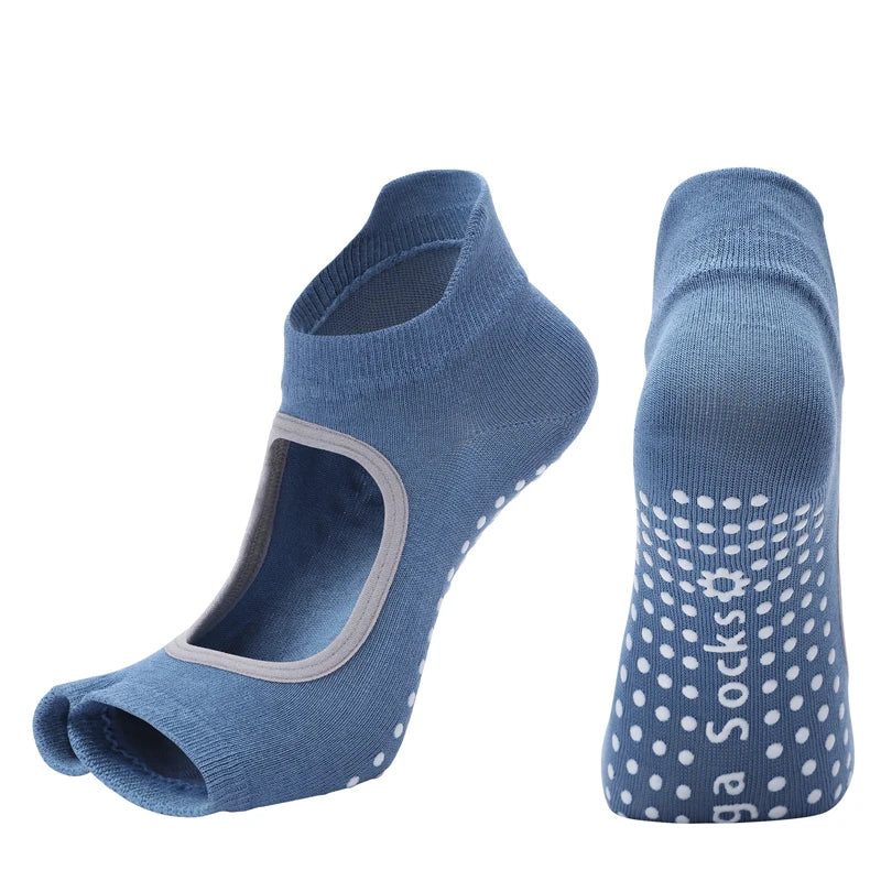Women Two Toe Backless Yoga Socks Non-Slip Fitness Workout Pilates   Sock Ladies Breathable Sports Ballet Dance Slippers for Gym