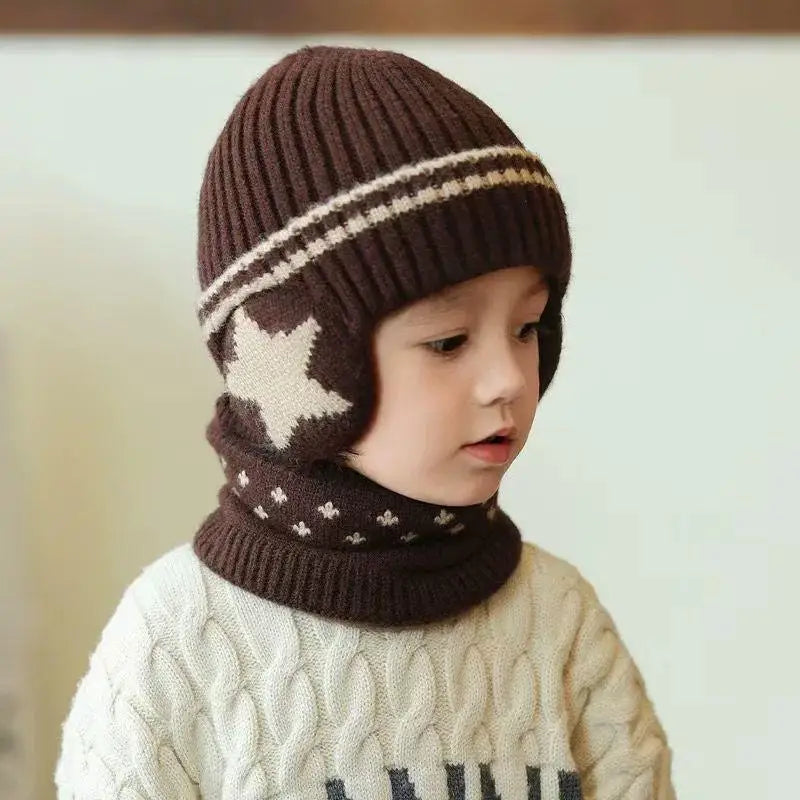 1 Set 1-10Y Children Baby Boy Winter Knit Gloves Hat Scarf 2pcs Suit Outdoor Windproof Fleece Warm Kids Ring Beanie Hat For Boys