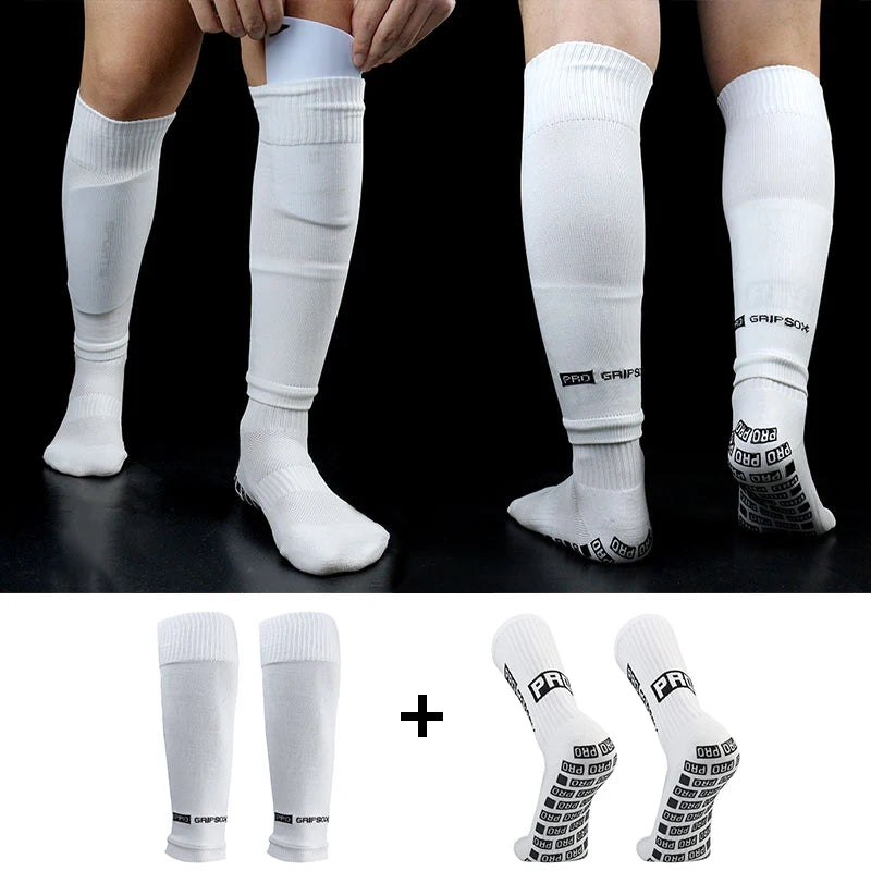 1 Set Of High Elastic Football Shin Guards Socks Leg Coveradult Youth Outdoor Sports Protective Equipment Non-slip Soccer Socks