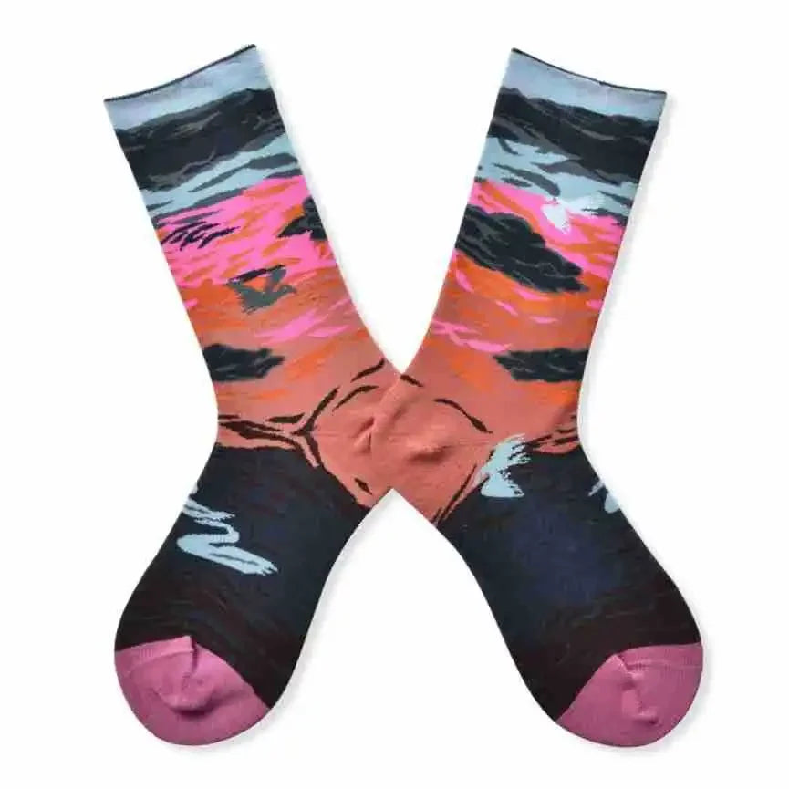 Trendy and Personalized Men Socks Hip Hop Oil Painting Abstract Sock Mouth Letter Embroidery Autumn Mid Tube Socks Women носки