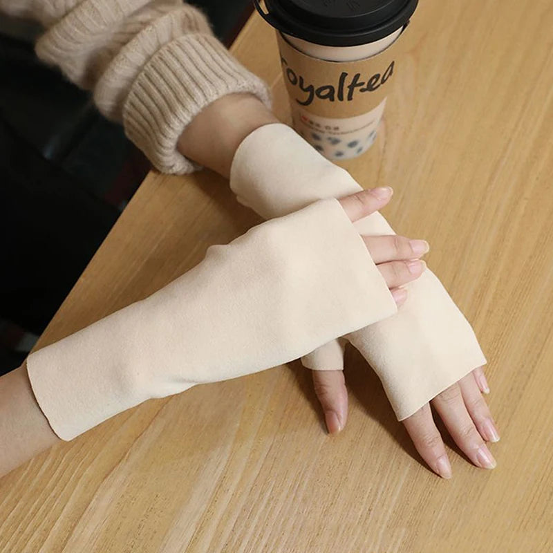 Women Fingerless Gloves Winter Warm Touch Screen Half Finger Gloves For Women Outdoor Cycling Velvet Mittens