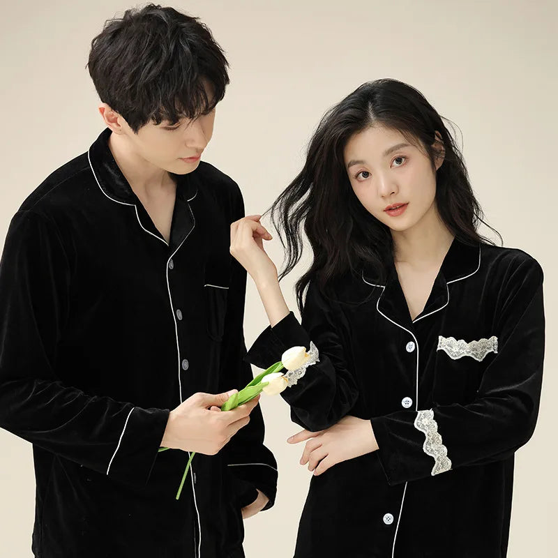 New Couple Pajamas for Women Spring Autumn Winter Gold Velvet Red Bridal Wedding Home Suit Set for Men and Women Set