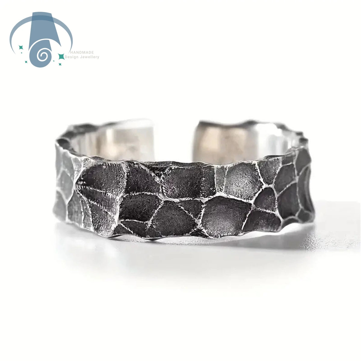 Mens Vintage Ring With Antique Cracked Finish Adjustable Open Band Hammered Texture Style Minimalist Jewelry Design Gift for Him