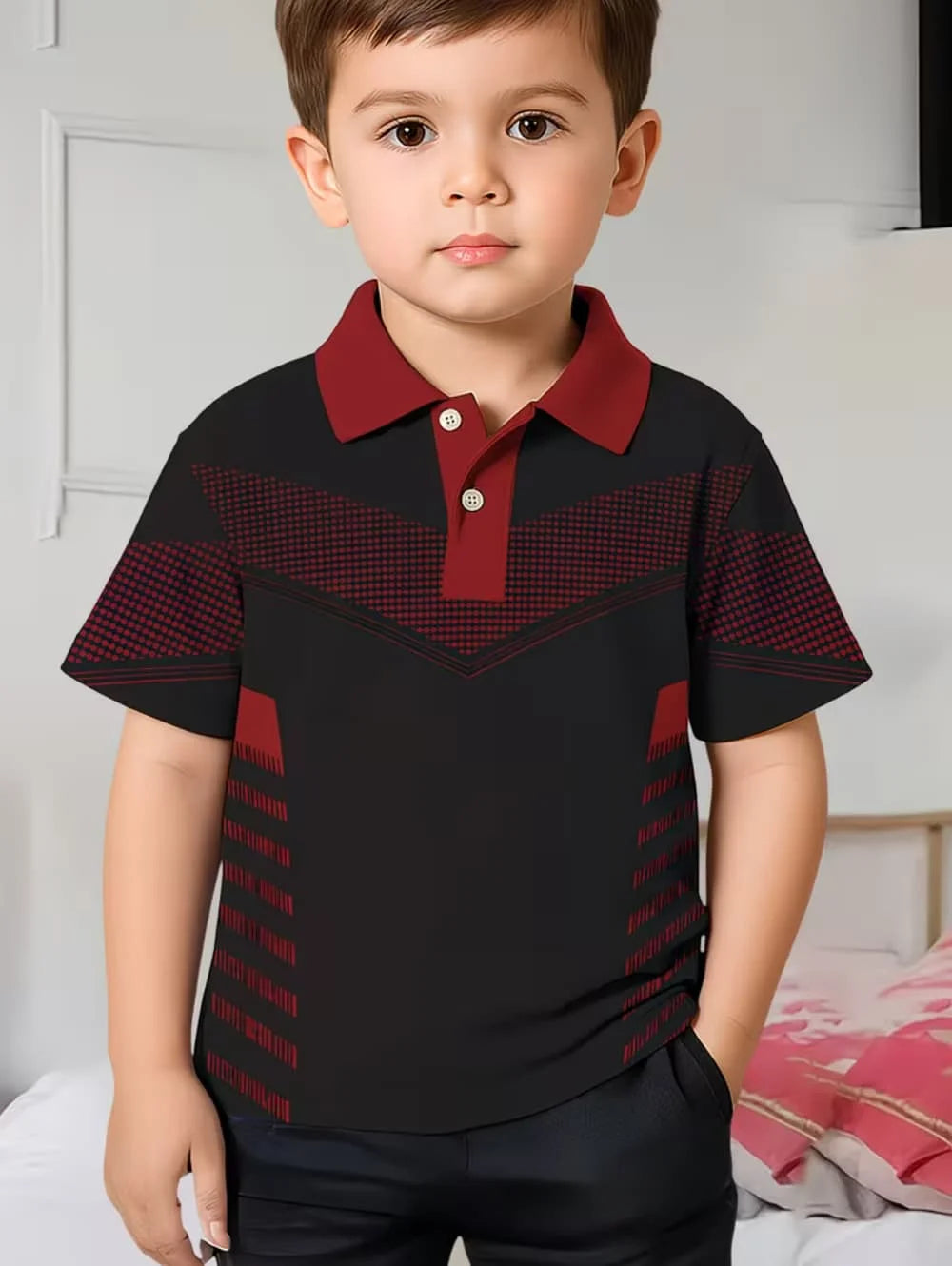 Kids Polo Shirts Striped Print Short Sleeve Polo Shirt for Boys Ummer Outdoor Casual Round Neck Fashion Boys Children's Clothing