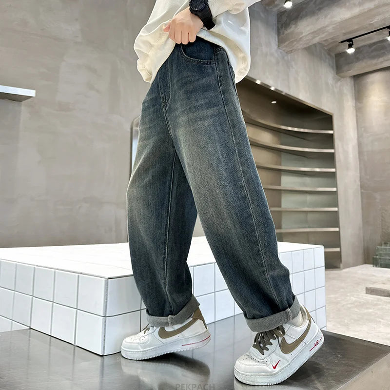 5-14 Years Old Boy Pants with Pockets Korean Style Fashion Spring Autumn Cotton Sport Cargo Pants Kids Children Leisure Trousers