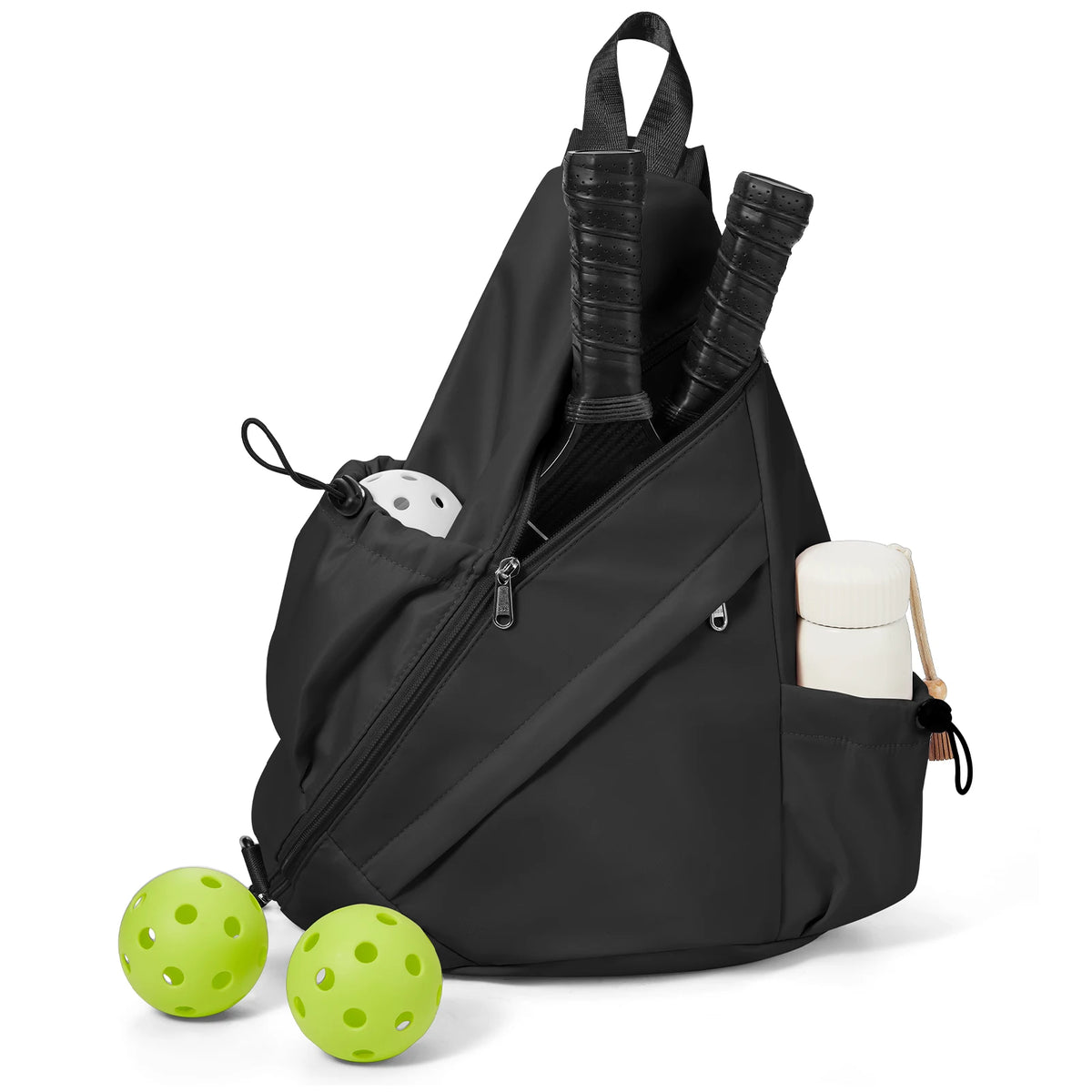 Sports Pickleball Sling Bag Backpack for Gear and Equipment, Waterproof Sport Backpack Holds Paddles, Two Balls, Squash ﻿
