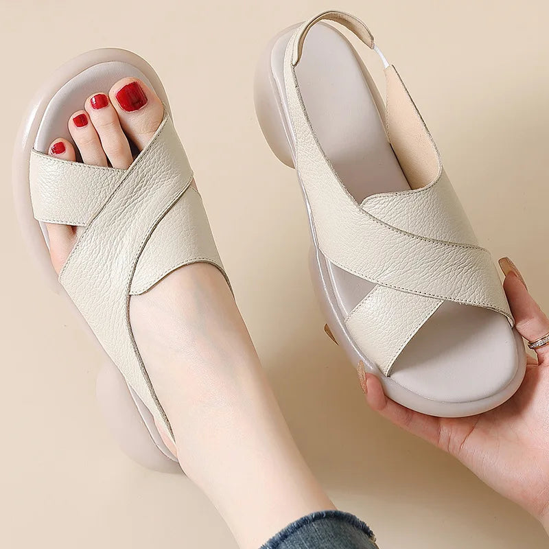 Sandals for Women - 2026 New Design - Top-grain Cowhide Women's Thick-soled Sandals Luxury Sandals Women Designers Ladies Shoes