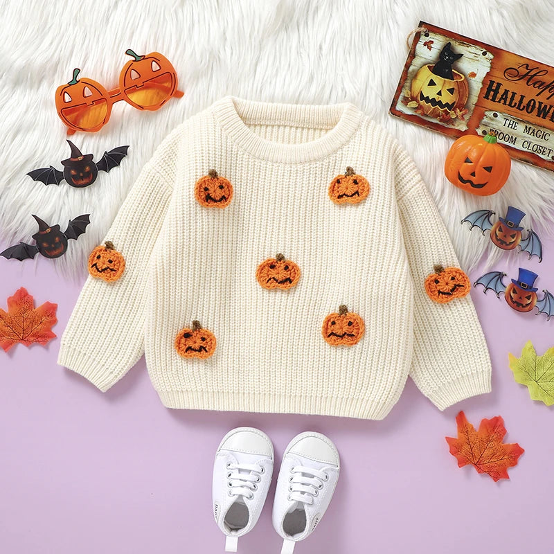 Newborn Baby Sweaters Knitted Fashion Orange Halloween Pumpkin Knitting Infant Kids Boys Girls Pullovers Tops 1-3Y Children Wear