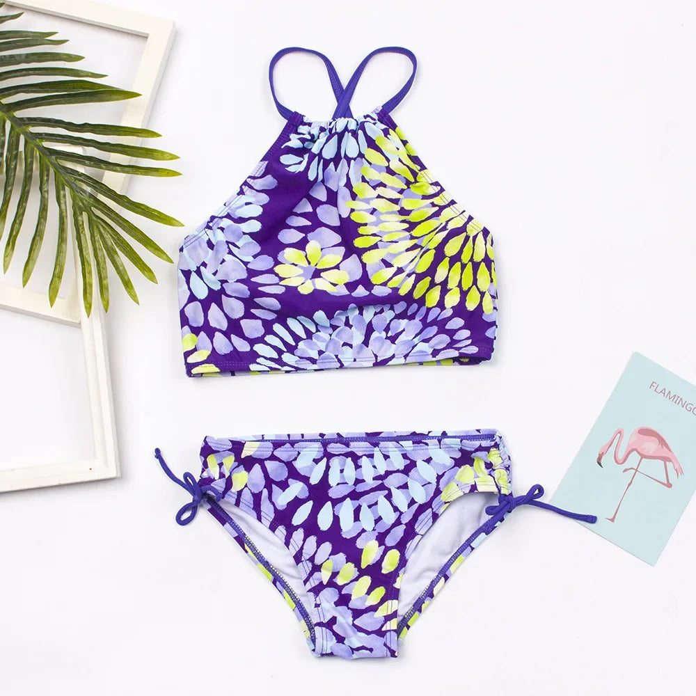 Girls Two Pieces Swimwear Children Water-drop Printing Split Bikini Sets Summer Baby Girls Swimsuit Kids Bathing Suit 3-14 Years