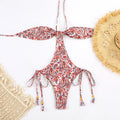 Women's Sexy Halter One-Piece Swimsuit Lace-Up Push-Up String Swimwear Solid Bikini Set 2026 Beachwear Monokini