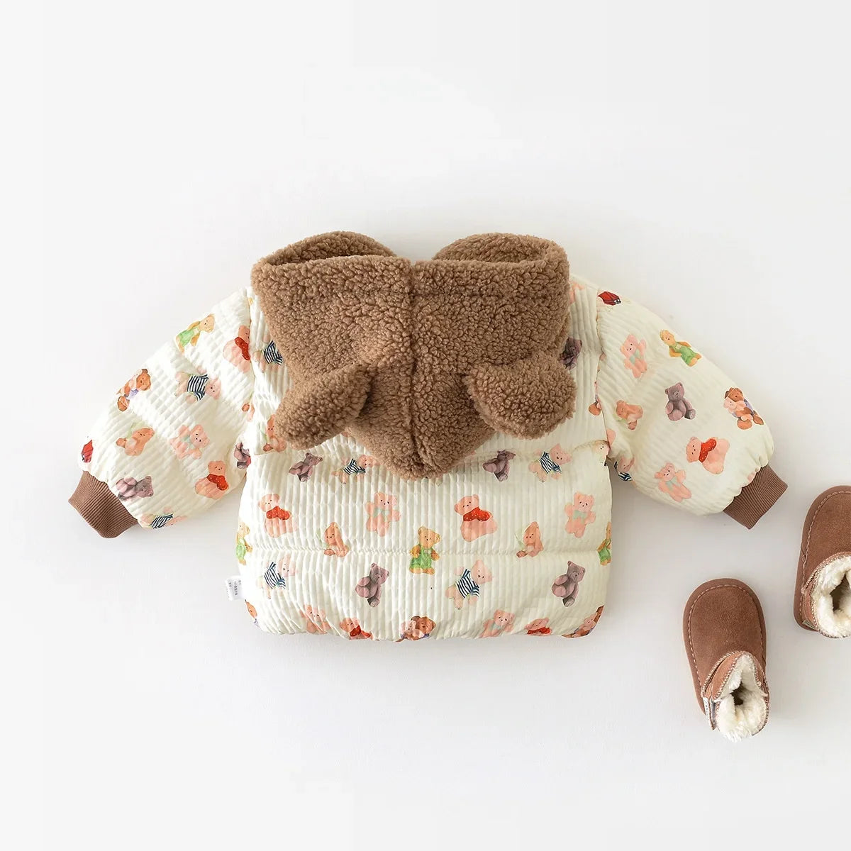Winter Children Coat 0-3Y Boys Girls Cute Bear Printed Jacket Warm Fleece lined Kids Outerwear