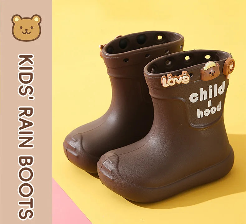 Summer Children's Rain Boots Kids Girls' Rain Shoes Waterproof Boys' High Tube Anti-slip EVA Boots Students' Baby Buckle Boots