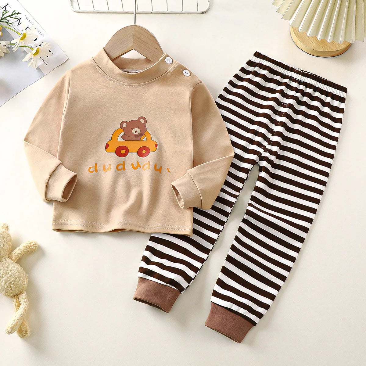 Boys Girls Autumn Pure Cotton Pajamas Kids Cartoon Print Long Sleeve T-Shirt Tops + Pants Pyjamas Baby Underwear Clothing Sets