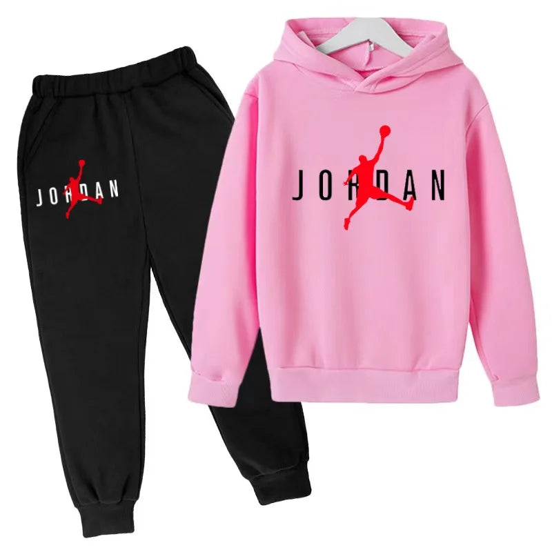 Kids Clothes Hoodie Basketball Letters Pullover Boy Girl 3-12Years Blue Sweatshirt+Black Pants Charming Leisure Brand Sports Set