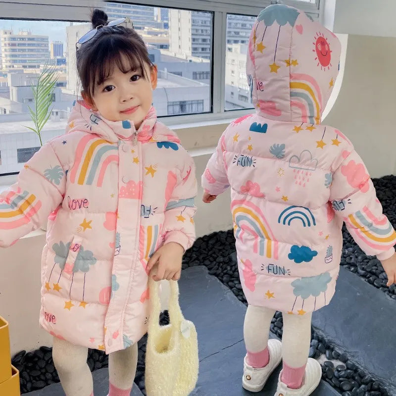 Kids Down Cotton Jacket New Winter Girls Boys Thick Hooded Warm Outerwear For 2-6 Years Children Fashion Coat Padded Clothes