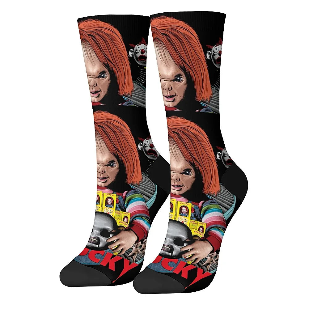 Horror movie themed men's fashion socks, fun crew socks, comfortable breathable socks, retro casual sports, the ideal gift.
