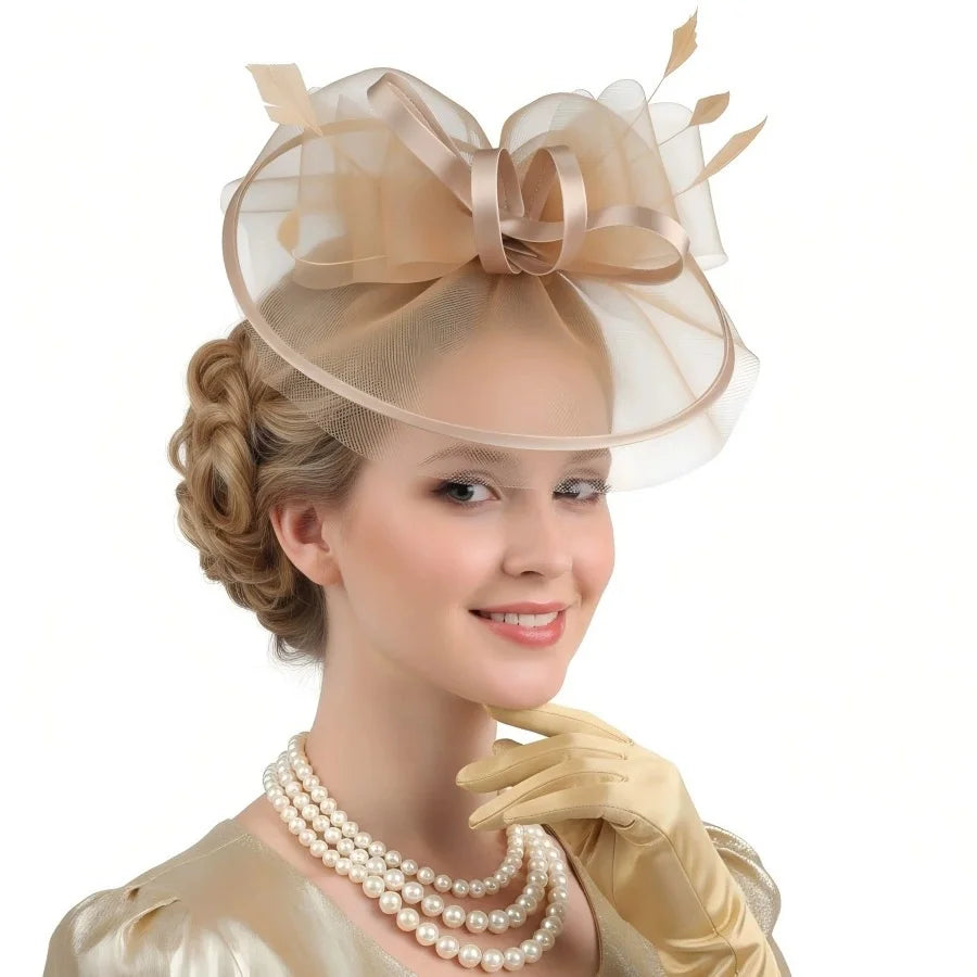 Fascinators Hats For Women Tea Party Hats 1950s Kentucky Derby Hats Feather Hair Clip For Bride Wedding Party Mesh Headband