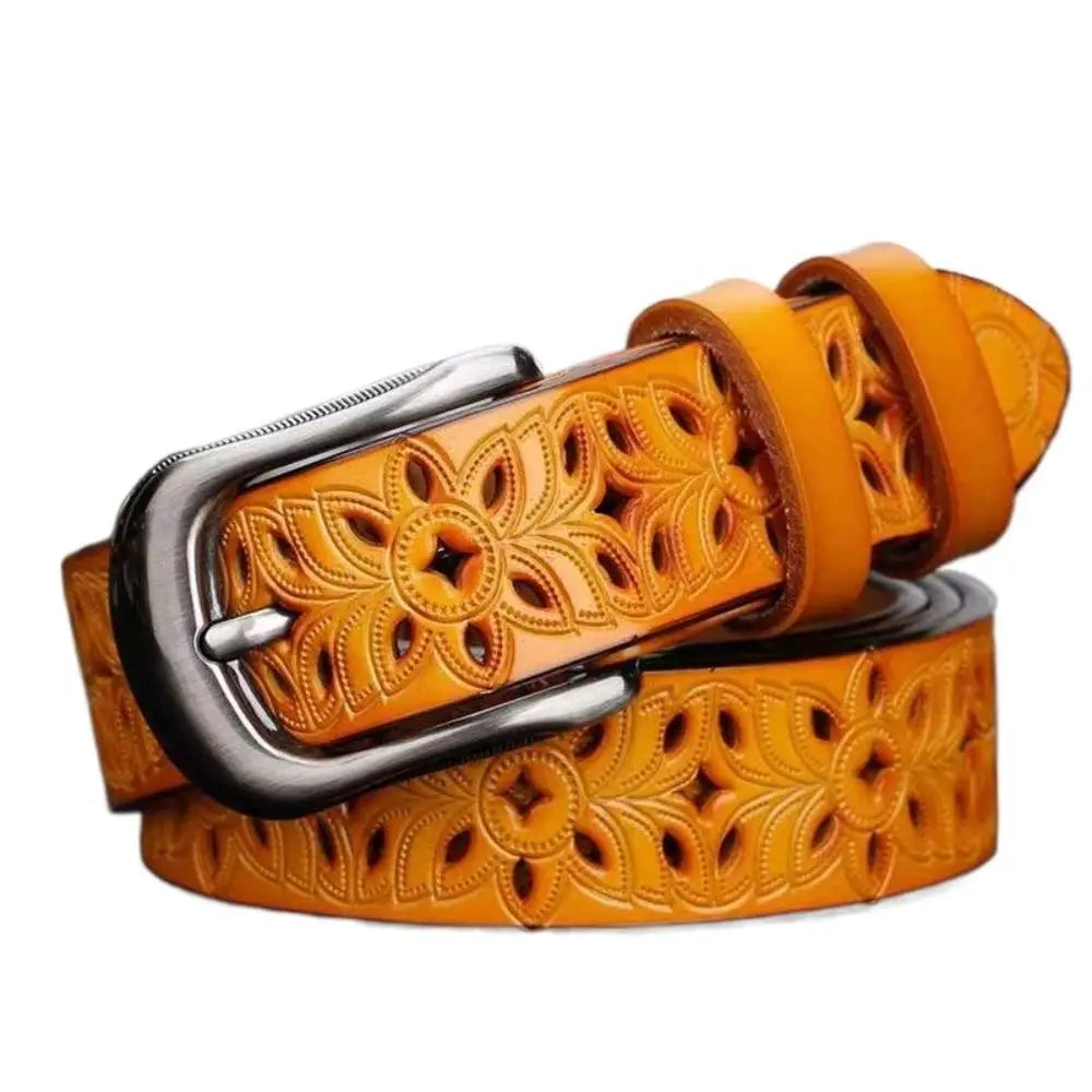 Women Leather Belts for Woman Belt Vintage Pin Buckle Strap Jeans Hollow Belt