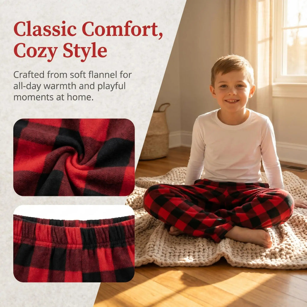 Kids Flannel Pajamas with Pockets Soft Cotton Children's Sleepwear Long Sleeve Thermal Pajamas for Boys And Girls