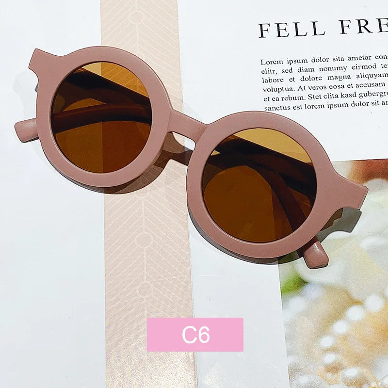 Korean Children's Sunglasses Retro Solid Round Frame Small Face Sunglasses Ultraviolet-proof Convenience Glasses Kids Glasses